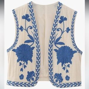 Embroidered Blue and Cream Women's Vest